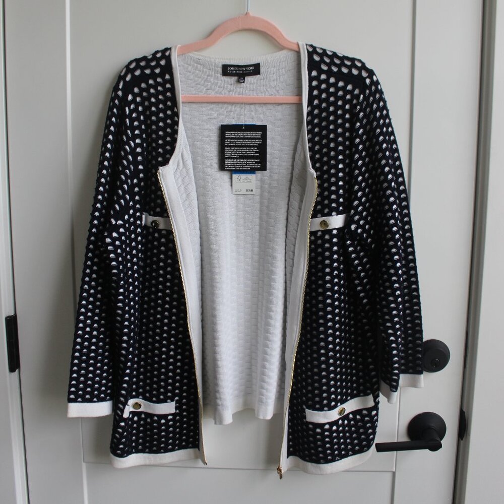 NWT - Jones NY Cotton Navy and white zip sweater size 1X